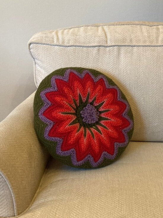 Other - Handmade Crochet Flower Pillow Round Colorful Decorative Accent Cushion